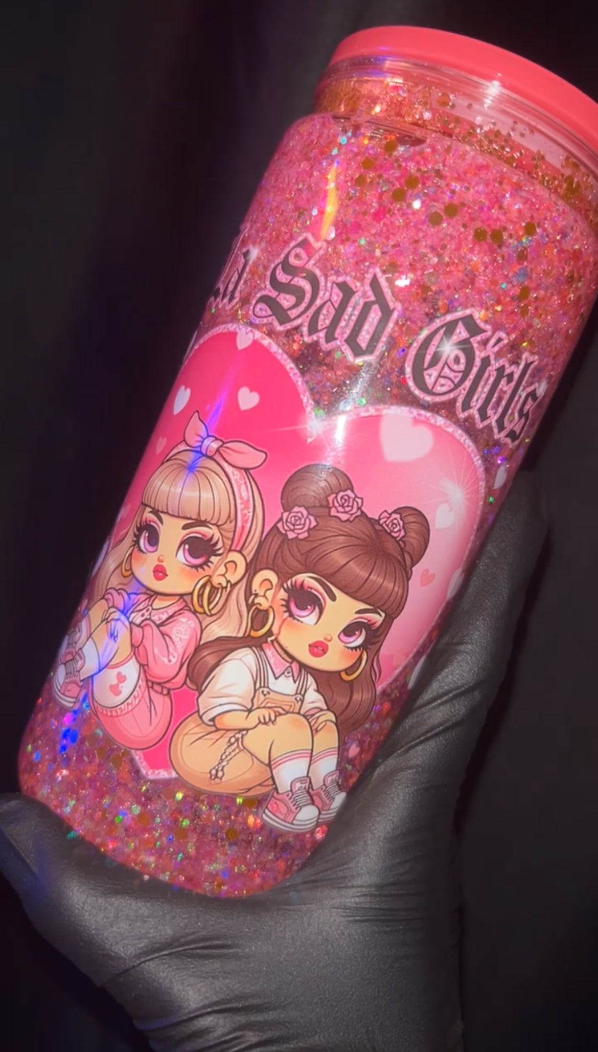 handmade pink “La sad girls” tumbler 🎀